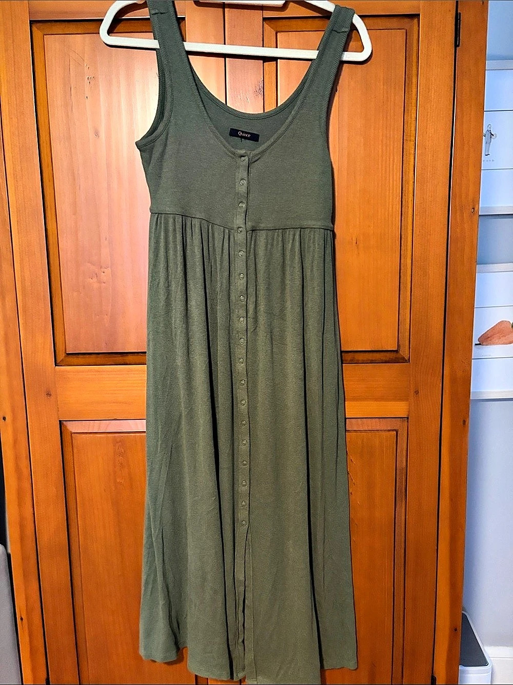 Quince Bamboo Ribbed Maternity Button Front Midi Dress, Green